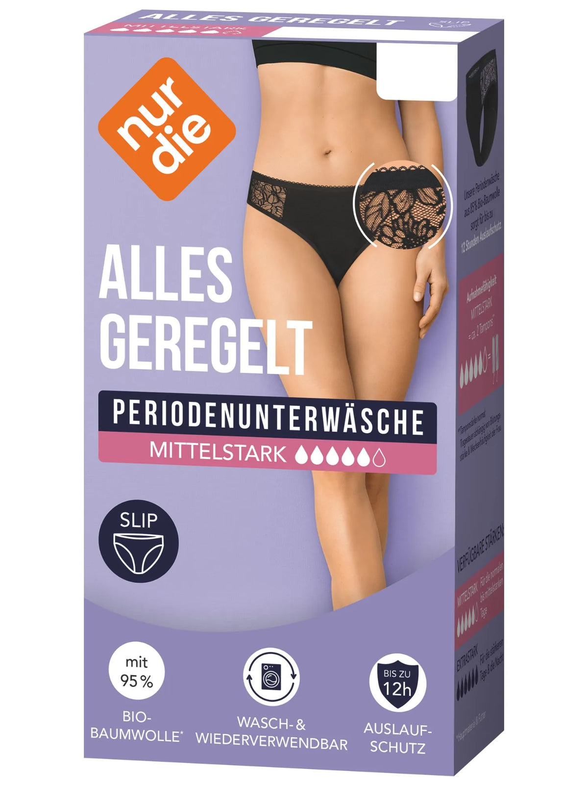 Periodenunterwäsche Slip mit Spitze - ALLES GEREGELT mittelstark