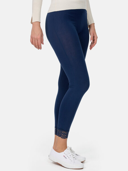 NUR DIE Damen 7/8 Leggings mit Spitze aus Baumwolle - Relax & Go - dunkelblau - Größe 40-42