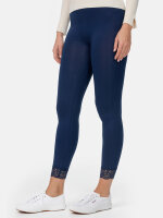 NUR DIE Damen 7/8 Leggings mit Spitze aus Baumwolle - Relax & Go - dunkelblau - Größe 40-42