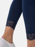 NUR DIE Damen 7/8 Leggings mit Spitze aus Baumwolle - Relax & Go - dunkelblau - Größe 40-42