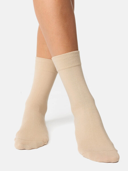 NUR DIE Damen Komfortbundsocke 98% Baumwolle - leinen - 39-42