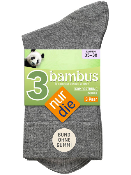 NUR DIE Bambus¹ Komfort Socke 3-Pack - hellgraumelange - Größe 35-38