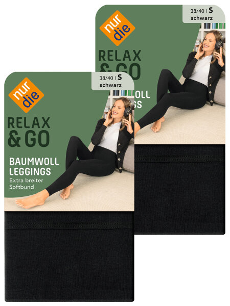 NUR DIE Baumwoll-Leggings - Relax & Go 2er Pack - schwarz - 38-40