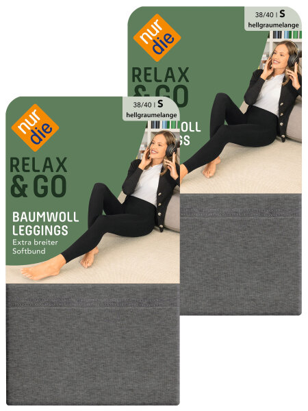 NUR DIE Baumwoll Leggings - Relax & Go 2er Pack - hellgraumelange - Größe 40-44