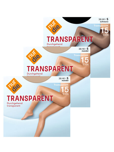 NUR DIE Damen Strumpfhose Transparent 15 DEN 3er Pack - mandel/schwarz - Größe 40-44