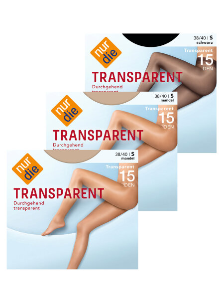 NUR DIE 3-Pack Strumpfhose Transparent 15 DEN - mandel/schwarz - Größe 44-48