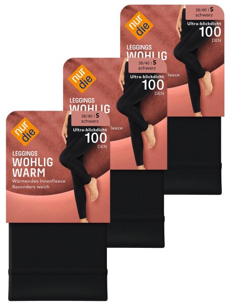 NUR DIE Leggings Wohlig-Warm 3er Pack - schwarz  - Größe 38-40