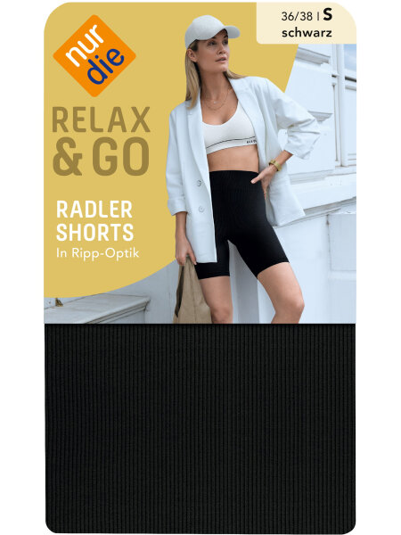 NUR DIE Damen Radler Shorts in Ripp-Optik - Relax & Go - schwarz - Größe 40-44