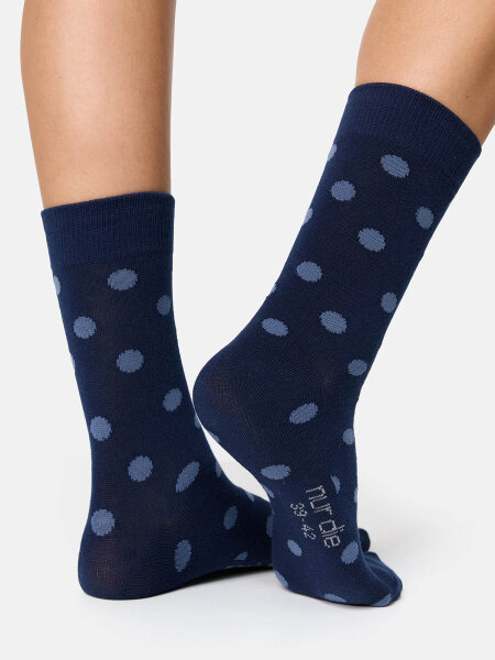 NUR DIE Damen Socken Classic Baumwolle gemustert - 2er Pack - blau grosse Punkte - Größe 35-38