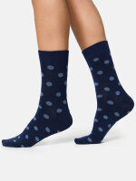 NUR DIE Damen Socken Classic Baumwolle gemustert - 2er Pack - blau grosse Punkte - Größe 35-38