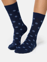 NUR DIE Damen Socken Classic Baumwolle gemustert - 2er Pack - blau grosse Punkte - Größe 35-38