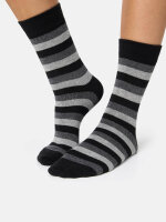 NUR DIE Damen Socken Classic Baumwolle gemustert - 2er Pack - schwarz grau streifen - Größe 39-42