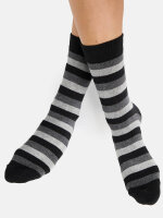 NUR DIE Damen Socken Classic Baumwolle gemustert - 2er Pack - schwarz grau streifen - Größe 39-42