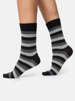NUR DIE Damen Socken Classic Baumwolle gemustert - 2er Pack - schwarz grau streifen - Größe 39-42