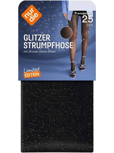 NUR DIE Damen Strumpfhose Glitzer 25 DEN - schwarz - Größe M-L