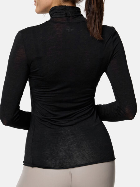 NUR DIE Damen Longsleve Highneck mit Kaschmir - Light & Warm - schwarz - Größe S