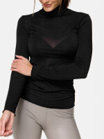 NUR DIE Damen Longsleve Highneck mit Kaschmir - Light & Warm - schwarz - Größe S