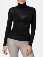 NUR DIE Damen Longsleve Highneck mit Kaschmir - Light & Warm - schwarz - Größe S