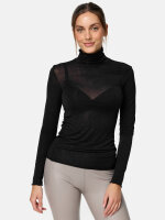 NUR DIE Damen Longsleve Highneck mit Kaschmir - Light & Warm - schwarz - Größe L