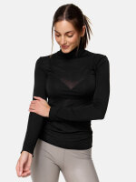 NUR DIE Damen Longsleve Highneck mit Kaschmir - Light & Warm - schwarz - Größe L