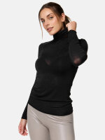 NUR DIE Damen Longsleve Highneck mit Kaschmir - Light & Warm - schwarz - Größe L