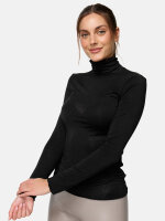 NUR DIE Damen Longsleve Highneck mit Kaschmir - Light & Warm - schwarz - Größe L