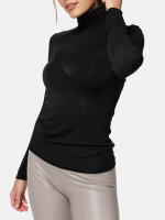 NUR DIE Damen Longsleve Highneck mit Kaschmir - Light & Warm - schwarz - Größe XL