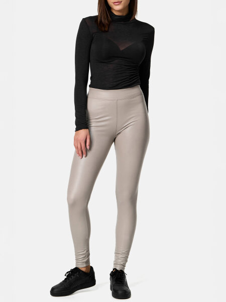 NUR DIE Damen Vegane Leggings in Leder-Optik - Relax & Go - taupe - Größe 32-34