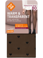NUR DIE Damen Strumpfhose Warm & Transparent strapazierfähig 80 DEN Print - Herzdesign - Größe 44-48