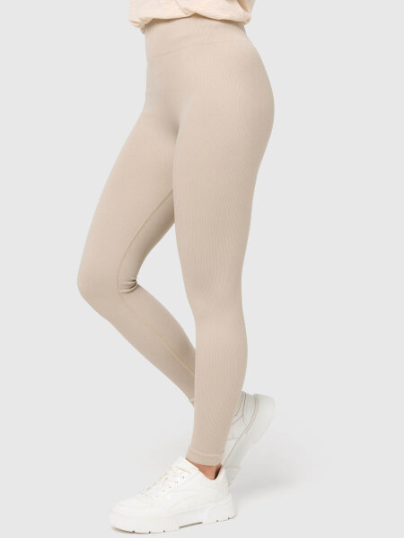 NUR DIE Damen Leggings in Ripp-Optik - Relax & Go - taupe - Größe 48-50