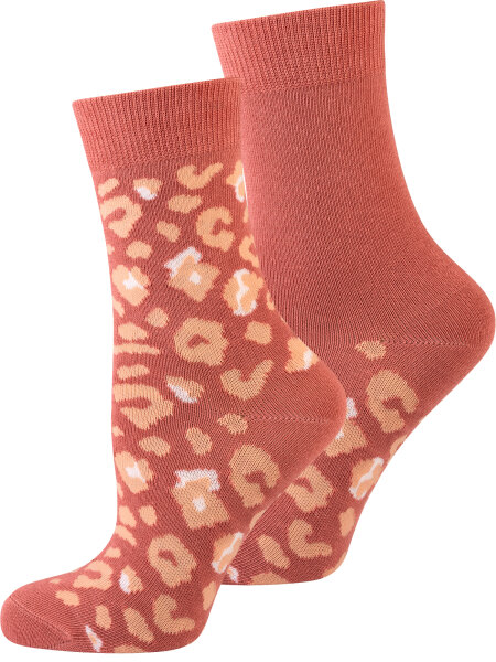 NUR DIE Damen Socken Classic Baumwolle gemustert - 2er Pack  - dark rose animal - Größe 35-38