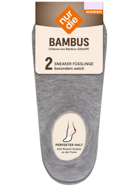 NUR DIE Damen Sneaker Füßlinge Bambus¹ 2er Pack - hellgraumelange  - Größe 35-38