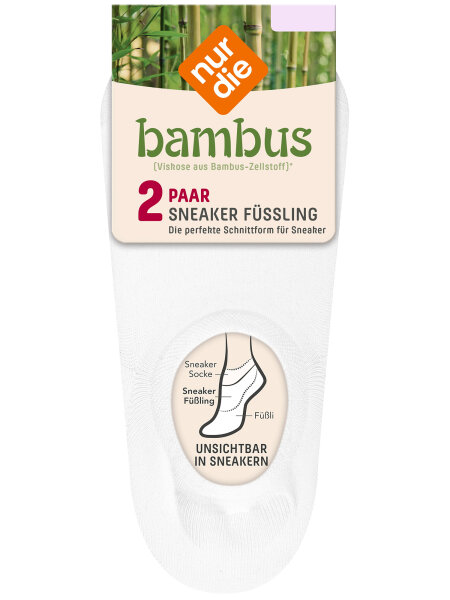 NUR DIE Damen Sneaker Füßlinge Bambus¹ 2er Pack - weiß  - Größe 35-38