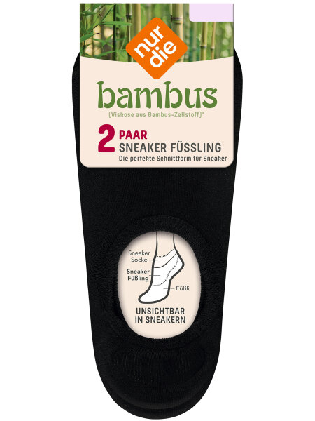 NUR DIE Damen Sneaker Füßlinge Bambus¹ 2er Pack - schwarz  - Größe 35-38