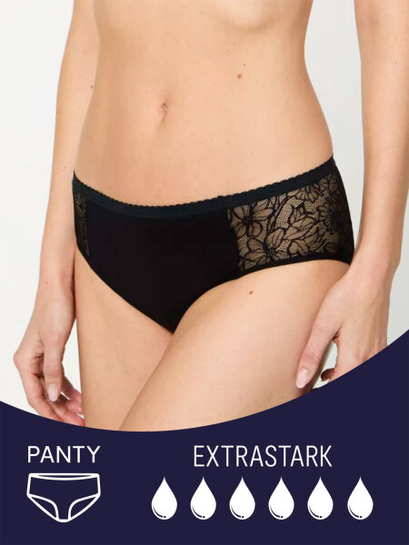 NUR DIE Periodenunterwäsche Panty mit Spitze - ALLES GEREGELT extrastark - schwarze Spitze - Größe 36-38