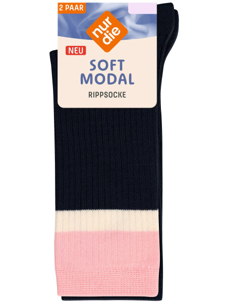 NUR DIE Damen Ripp-Socken Soft Modal 2er Pack - maritim/rosa - Größe 35-38