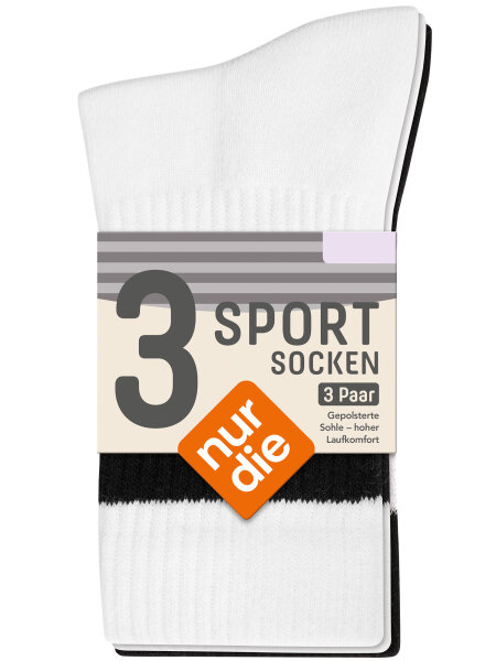 NUR DIE Damen Sport Socken 3er Pack - mix weiß/schwarz - Größe 35-38