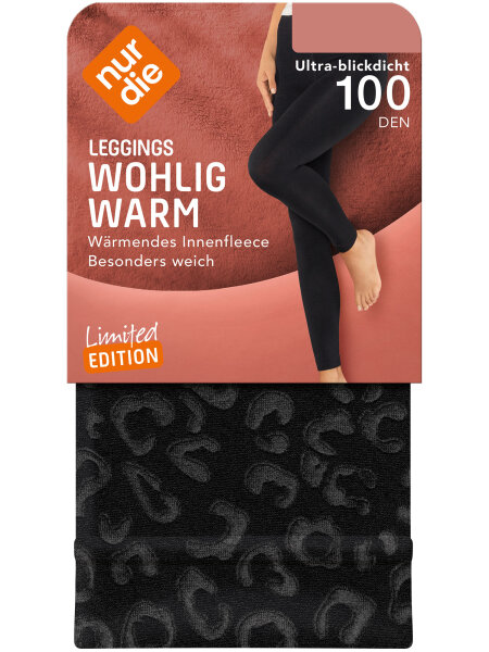 NUR DIE Damen Ultra-Blickdichte Leggings Wohlig Warm 100 DEN - schwarz leo - Größe 48-52