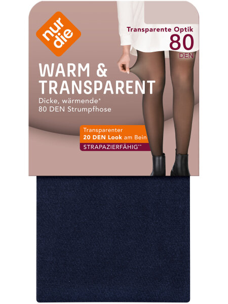NUR DIE Damen Strumpfhose Warm & Transparent Strapazierfähig 80 DEN - dunkelblau - Größe 44-48