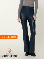 NUR DIE x KILIAN KERNER Damen Vegane Flared Leggings in Leder-Optik - dunkelblau - Größe 32-34