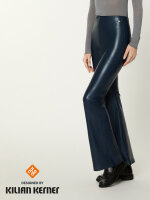 NUR DIE x KILIAN KERNER Damen Vegane Flared Leggings in Leder-Optik - dunkelblau - Größe 32-34