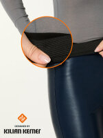 NUR DIE x KILIAN KERNER Damen Vegane Flared Leggings in Leder-Optik - dunkelblau - Größe 32-34