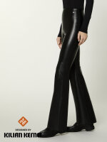 NUR DIE x KILIAN KERNER Damen Vegane Flared Leggings in Leder-Optik - schwarz - Größe 36-38