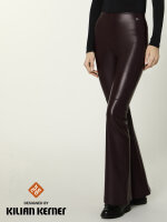NUR DIE x KILIAN KERNER Damen Vegane Flared Leggings in Leder-Optik - bordeaux - Größe 36-38