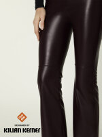 NUR DIE x KILIAN KERNER Damen Vegane Flared Leggings in Leder-Optik - bordeaux - Größe 36-38