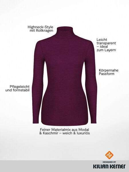 NUR DIE X KILIAN KERNER Damen Longsleve Highneck mit Kaschmir - burgundy - Größe L