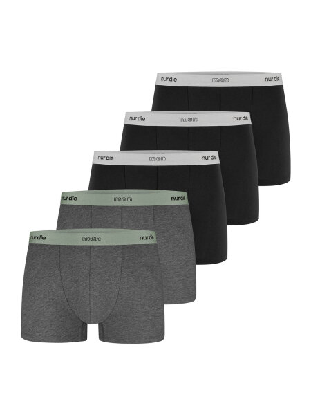 NUR DIE Herren Boxershorts Organic Cotton 5er Pack - black/darkgrey - Größe L