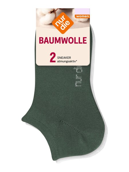 NUR DIE Damen Sneakersocken Baumwolle 2er Pack - weiß-grün - Größe 35-38