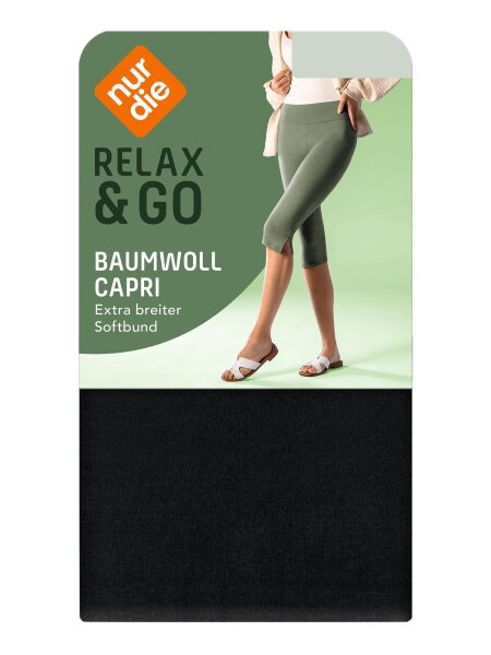 NUR DIE Damen Capri Hose Baumwolle - Relax & Go - schwarz - Größe 48-50
