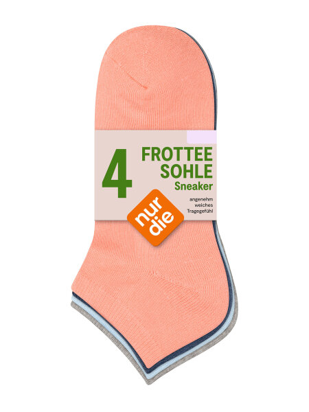 NUR DIE Unisex Sneakersocken Frotteesohle 4er Pack - mixblau-grau-pink - Größe 35-38